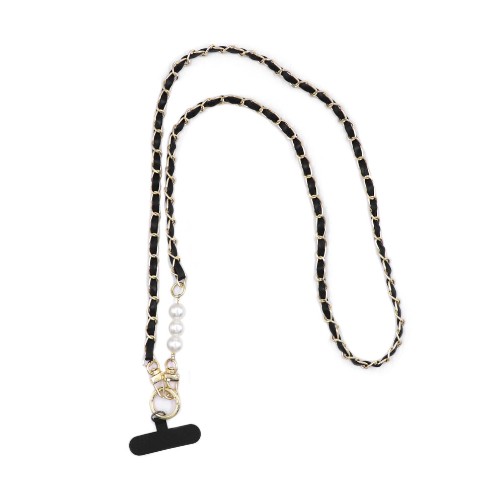 Universal Phone Lanyard With Pearl Crossbody Chain, Adjustable Strap For Smartphones Black 9092120141344