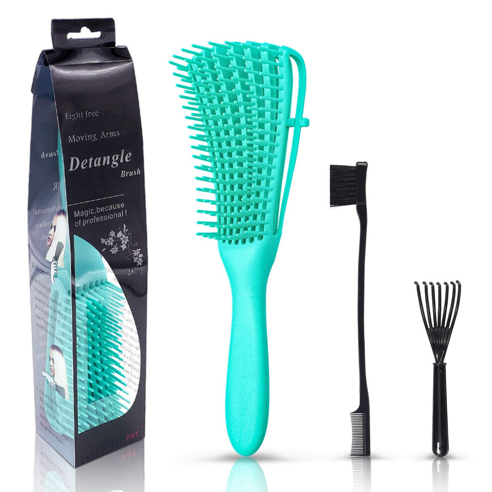Green Detangling Brush For Curly And Afro Textured Hair With Flexible Bristles, Fast Detangling,