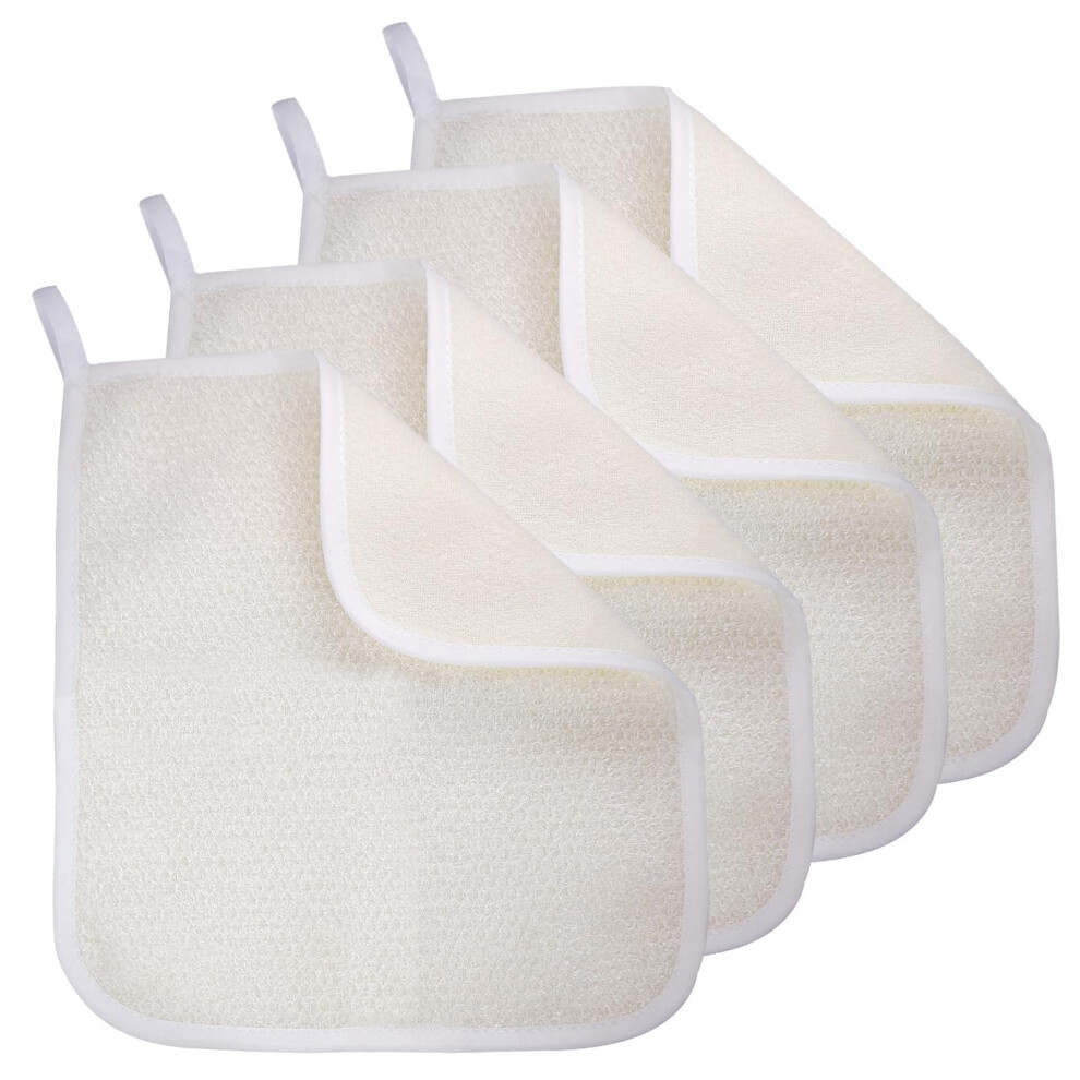 Exfoliating Washcloths 4 Pack, DualSided Shower Exfoliating Cloth for Body and Face Nylon Cotton