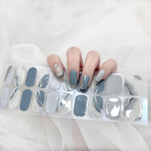 Gel Nail Stickers Silver Blue Marble Nail Art Wraps 22 Strips DIY Manicure No UV Needed