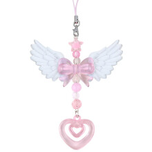Kawaii Phone Charm Pink Star Heart Beaded Strap with Bow Cute Cellphone Charm for Women Bags Keys