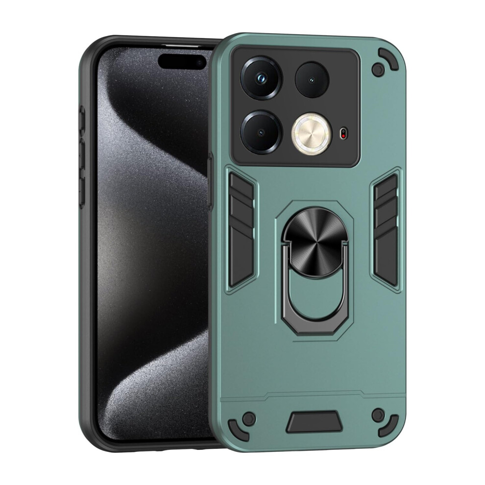 Case For Infinix Note 40S, Military Grade Shockproof Cover With 360 Kickstand, Magnetic Car Mount Dark/Green 9073542656685