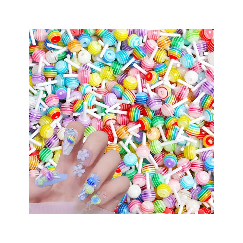 100pcs 3D Resin Lollipop Nail Art Decorations Colorful Small Charms for Crafts and Nails