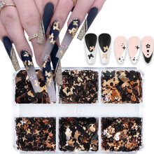 Black and Gold Nail Art Glitter Sequins with Hearts Butterflies Stars Flowers, 3D Holographic Sparkle for Valentine Manicure