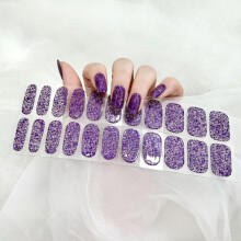 Waterproof Gel Nail Polish Strips Blue Sequin Design Long Lasting No Lamp Required