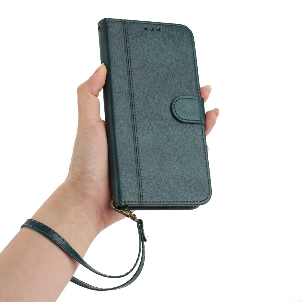 Leather Wallet Case For Vivo T3x 5G With Card Slots, Kickstand, Shockproof Magnetic Closure, Green 9771547518709