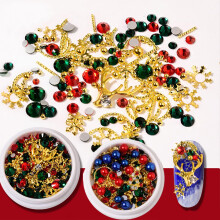 Christmas Nail Art Decorations Rhinestone Snowflake and 3D Reindeer Charms Pearl Caviar Kit