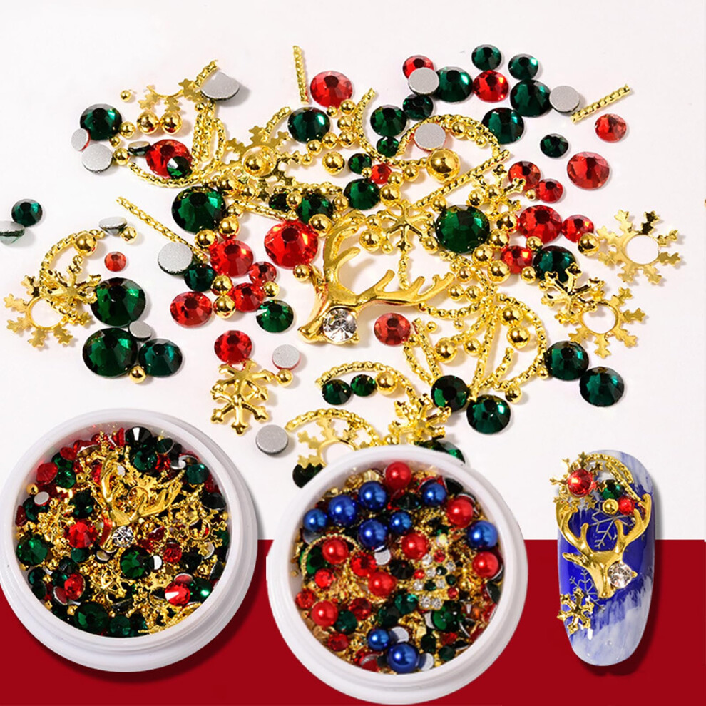 Christmas Nail Art Decorations Rhinestone Snowflake and 3D Reindeer Charms Pearl Caviar Kit