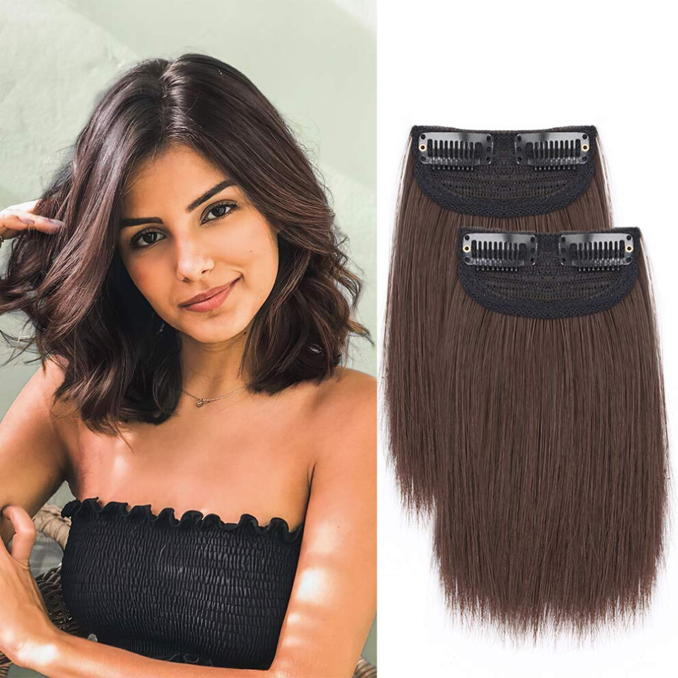 Clip in Hair Extensions with Instant Volume, Synthetic Hair Toppers for Thinning Crown, 6in Brown