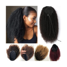 Human Hair Ponytail Extension with Volumizing Kinky Curls, Brazilian Remy Drawstring Clip In Hairpiece T1B 99J