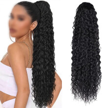 Wrap Around Curly Ponytail Extension with Drawstring, 22in Long Wavy Synthetic Hairpiece Black