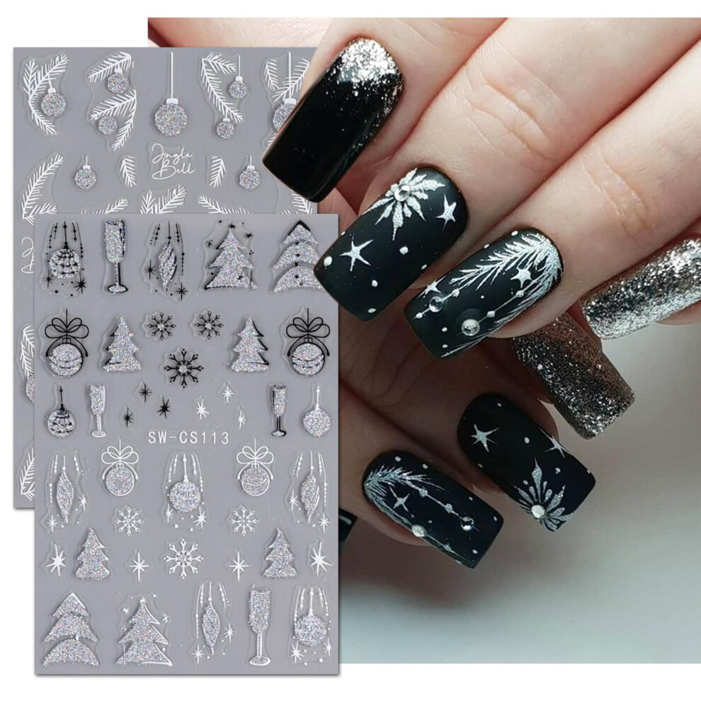Silver/Gold Christmas Nail Stickers 3D Selfadhesive And Glitter Snowflake Xmas Tree Elk Designs