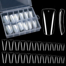 240PCS Clear Full Cover Duck Nail Tips Acrylic Extensions Wide French Fan Flare Shape 12 Sizes with Box