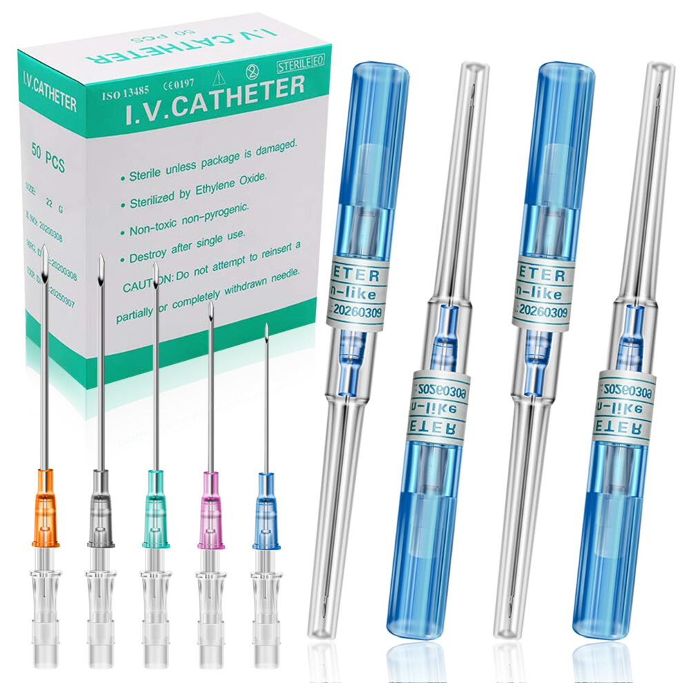 22G Catheter Piercing Needles 50pcs Surgical Stainless Steel Sharp Tip for Professional Body Piercing