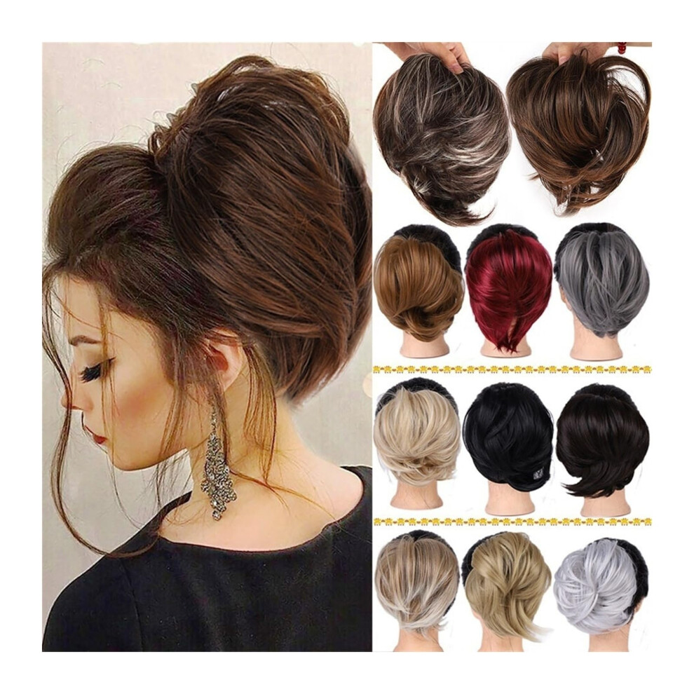 Hair Bun Extension with Natural Texture Blend, Synthetic Messy Bun Hairpiece Elastic Scrunchie 1B