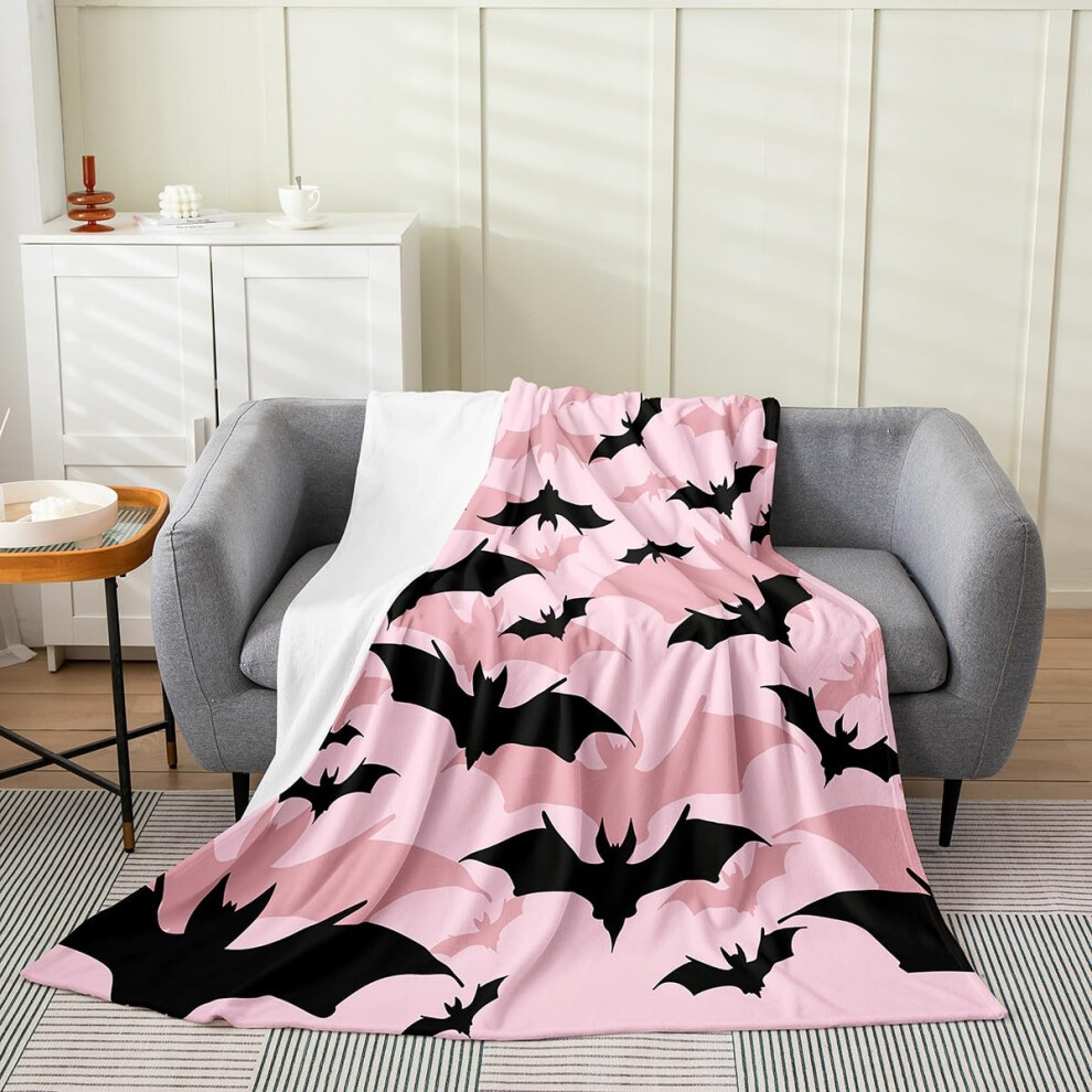 Baby Fleece Blanket 30X40 Soft Fuzzy Halloween Bat Print Kids Flannel Throw Warm And Cozy Pink