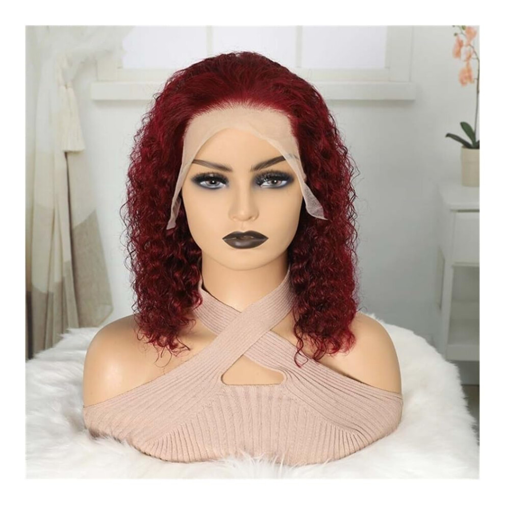 99J Burgundy Deep Wave Bob Lace Front Wig 16 Inch Human Hair with Natural Hairline Design