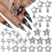 30PCS Silver Star Nail Charms with Sparkling Crystal Stars 3D Nail Art Decorations for Manicure