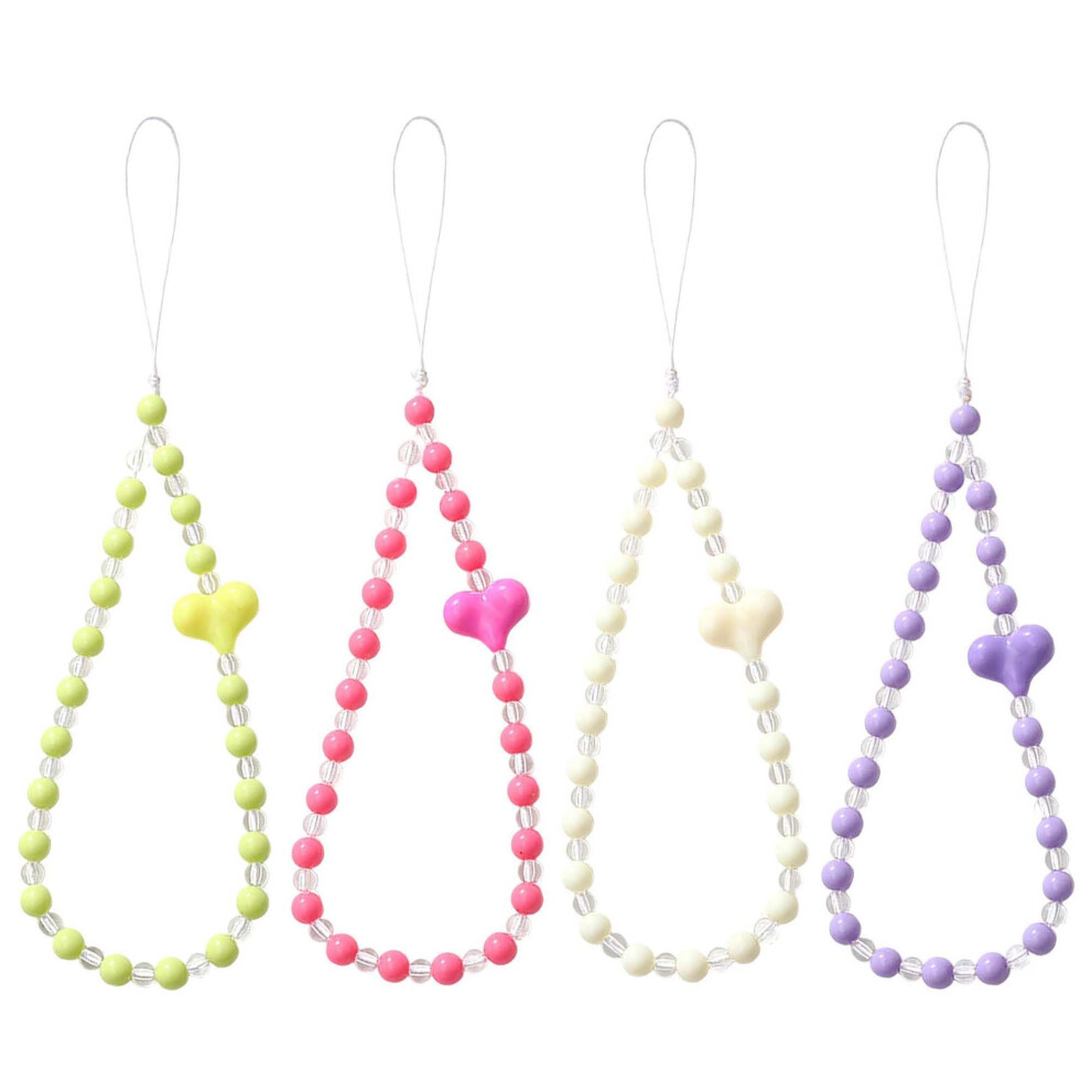 Beaded Phone Charm Wrist Strap, 4Pc Colorful Heart Beads Lanyards For Phone Camera Keys, Lsax1236 9092120141870