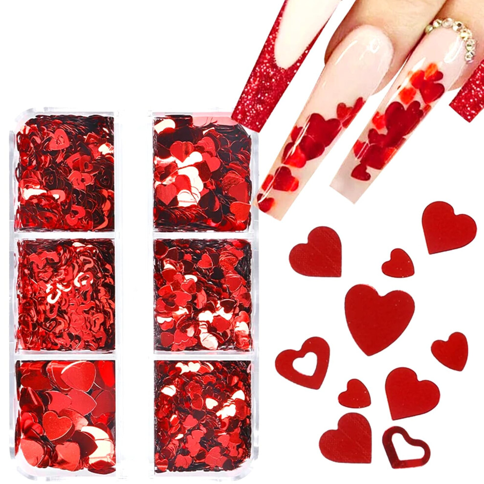 Red Heart Nail Art Glitter Sequins for Valentine's Day Decorations and DIY Nail Craft