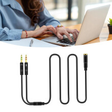 1m Black Audio Splitter Cable for Phone and Laptop Headset Microphone