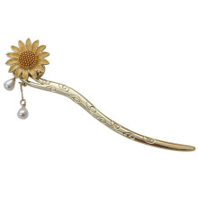 Hair Stick with Elegant Floral Tassel for Bun and Updo, Sunflower Hair Pin for Wedding Styling