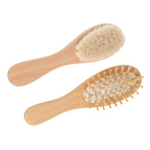 Baby Hair Brush and Wooden Baby Comb Set with Soft Wool Bristles for Newborn Grooming and Bath Care