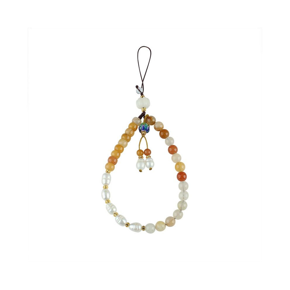 Phone Charm Strap Chinese Style Jade Pearl Thread Wrist Lanyard Detachable Antiloss Design 1Pcs Gold 9073542656975