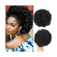 Curly Chignon Hair Piece Black Brown Synthetic Short Hair Bun Clip In with Drawstring for Fast Styling
