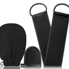 Exfoliating Gloves 3 in 1 Set with Body Scrubber and Facial Exfoliator for Shower