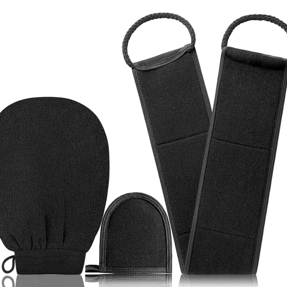 Exfoliating Gloves 3 in 1 Set with Body Scrubber and Facial Exfoliator for Shower