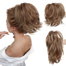 Ponytail Hair Extension with Claw Clip, 8in Ombre Brown Blonde Volumizing Synthetic Hairpiece
