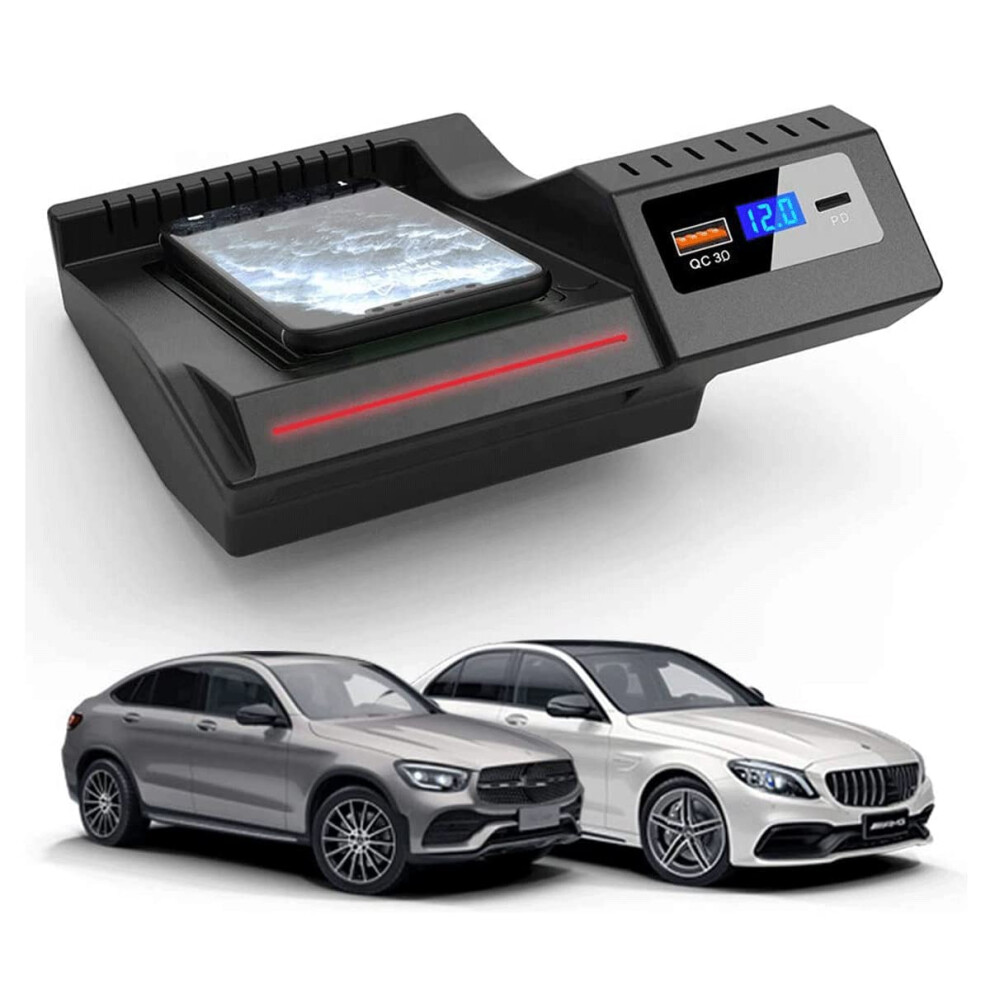 Wireless Car Charger 15W Fast Qi Charging Panel With Qc3.0 Usb And Pd Port For Mercedes Benz Cclass Glc 20162020 9092120141658