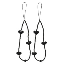 2 Pack Beaded Phone Lanyard Wrist Strap Adjustable Anti Drop Black Heart Charm for Smartphones