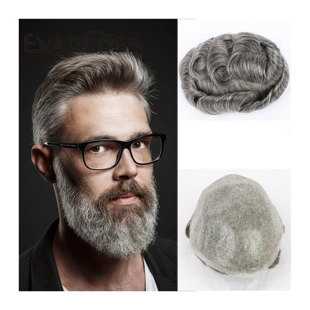 Unisex Grey Men's Toupee 100% European Human Hair Wig For Men Thin Skin Vloop Natural Hairline 6X8