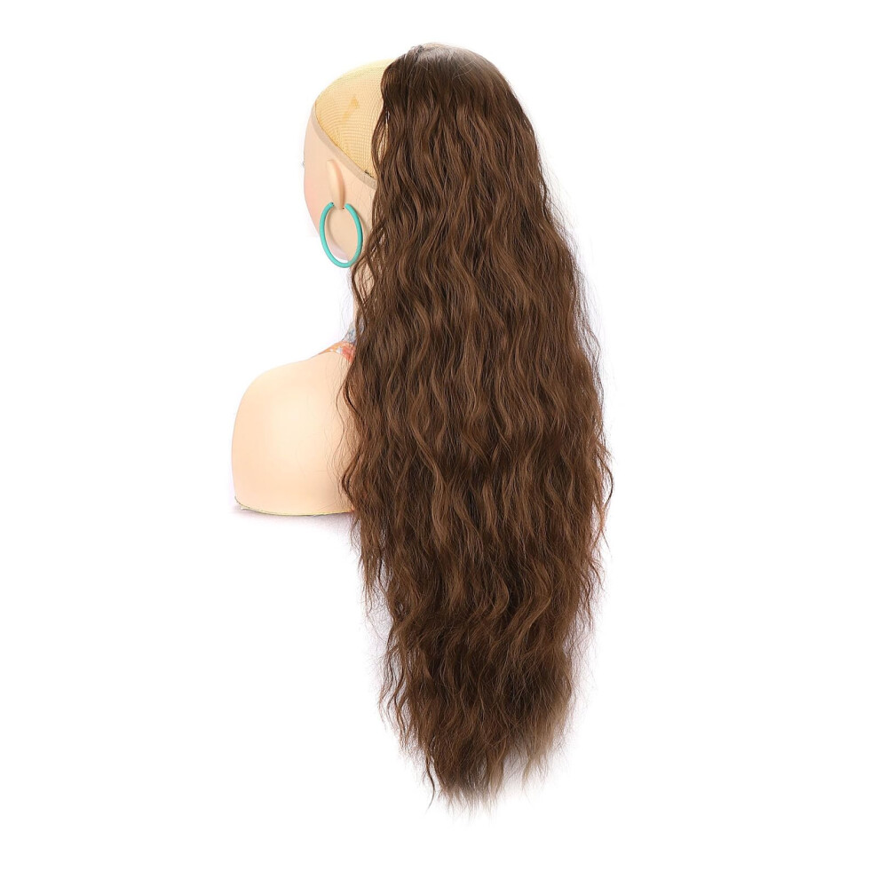 Long Curly Drawstring Ponytail Extension Water Wave Synthetic Hairpiece for Women 39 Inch Brown