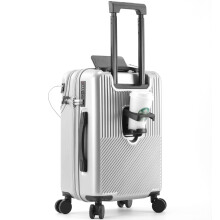 22 Inch Carry On Luggage, Airline Approved Hardside Spinner Suitcase with Front Opening, Silver