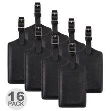 16 Pack Luggage Tags with Privacy Cover for Suitcases, Faux Leather, Black