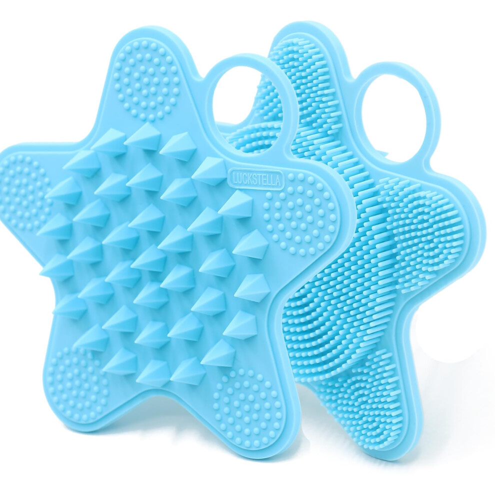 Blue Dualsided Silicone Body Scrubber For Shower With Gentle Exfoliation And Ergonomic Grip Â