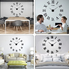 Silent 3D Black Acrylic Wall Clock, 80-120cm, DIY, Self-Adhesive
