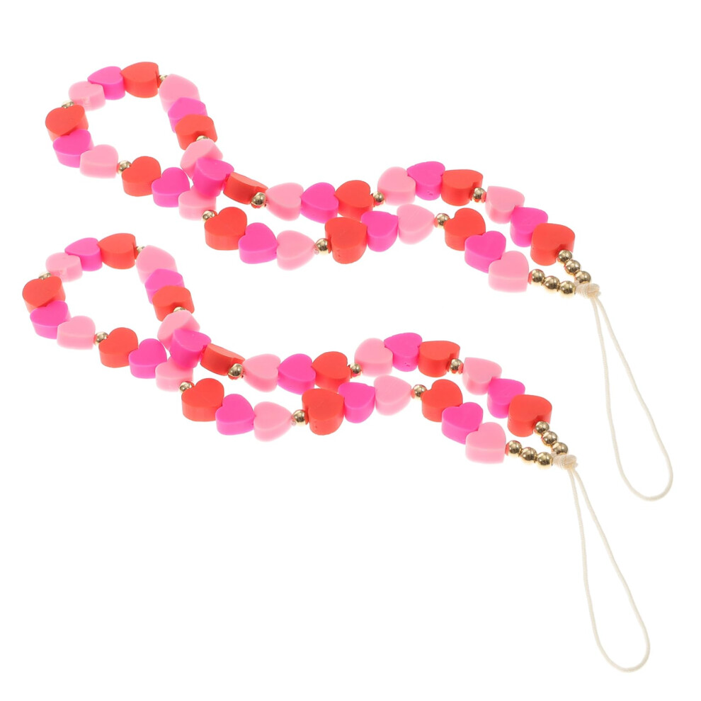 Beaded Phone Charm Wrist Strap, Heart Polymer Clay Beads, 2 Pack For Smartphones Pink 9092120142006