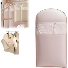 Hanging Garment Bag, Self Compression Zipper, Space Saving Closet Dust Cover for Down Coat, Pink, M
