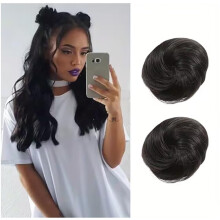 Hair Bun Extension 2PCS Black Clip In Chignon with Claw Clip for Women Natural Look Fast Styling
