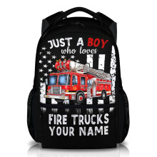 Fire Truck Backpack for Boys, 17 Inch Kids School Bag with Name for Kindergarten