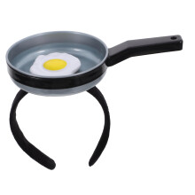 Novelty Headband Frying Pan with Egg Funny Party Headpiece Grey Costume Photo Booth Prop