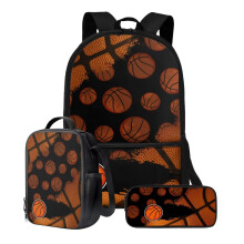 Basketball Kids Backpack with Lunch Box, 3 Piece Waterproof School Set with Pencil Case for Boys
