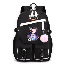 Anime School Backpack for Teen Girls, Kawaii Cartoon Bookbag with Cute Animal and Pompom Charm