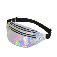Holographic Fanny Pack, Silver Crossbody Belt Bag, Triple Zip, Adjustable Strap for Women and Men