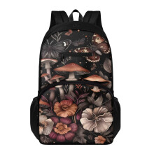 17 Inch Kids School Backpack, Mushroom Print, Front and Side Pockets for Boys and Girls