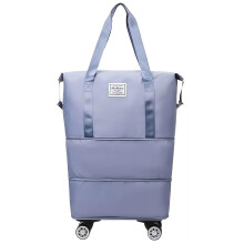 Large Rolling Duffel Bag 55L, Expandable Foldable Travel Bag with Wheels, Misty Blue